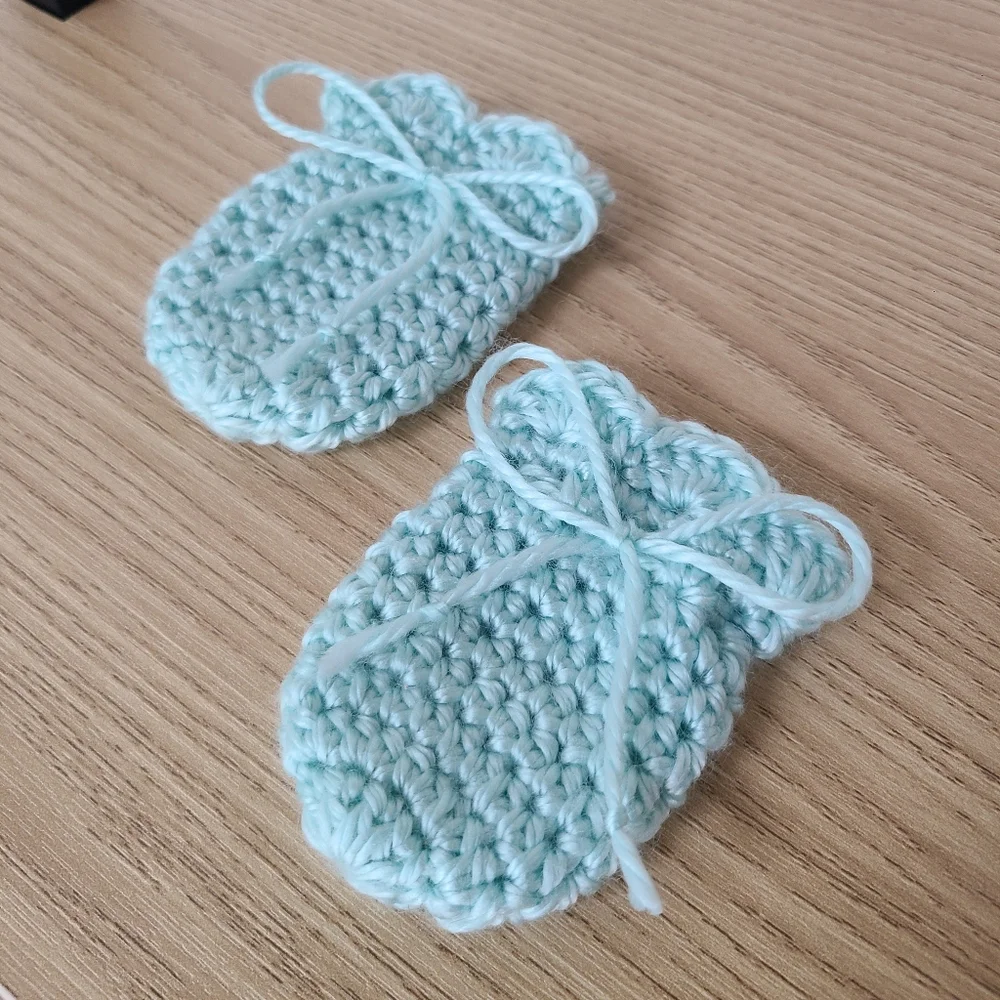 Blue Baby Scratch Mittens, Newborn Mittens, Crochet Mittens, Baby Shower Gift